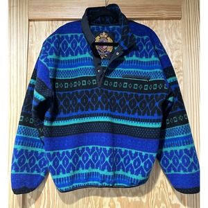 Vintage Sunbuster Geometric Fleece Pullover Size M USA Made 1980’s 1/4 Snap
